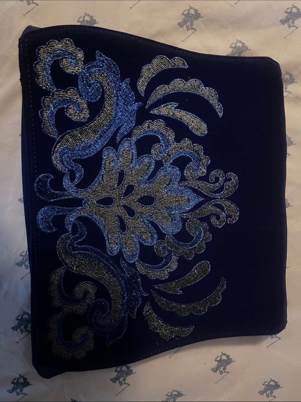 Navy blue clutch.